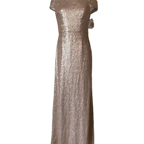 Dessy Collection NWT Bridesmaid Elle Sequin Trumpet Rose Gold Dress Size 0 - Picture 3 of 8